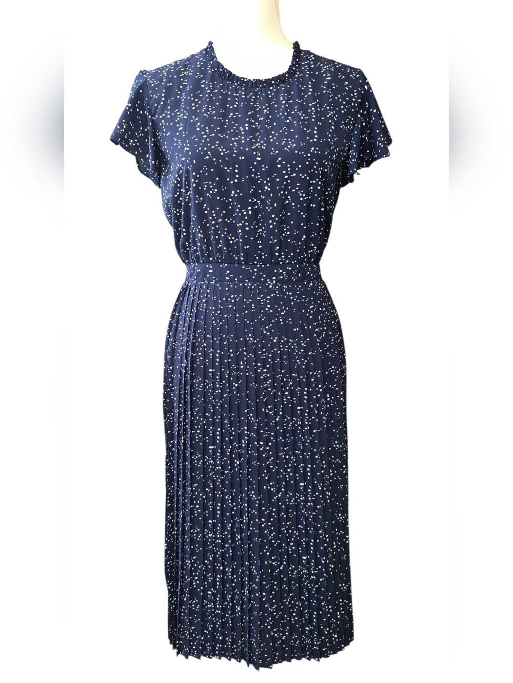 orange creek Navy Blue Midi Dress with White Dot Print